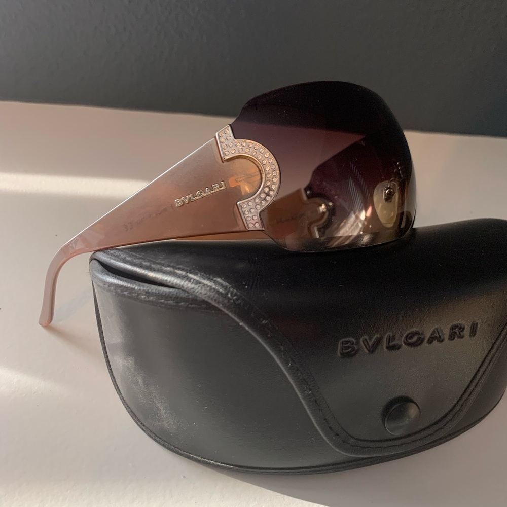 BVLGARI Brown Rhinestone Sunglasses AUTH